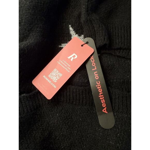 Romwe NWT Cardigan Knit Sweater Black White Stars Crop Size XL, EUR 44, US 12‎ - Picture 10 of 11